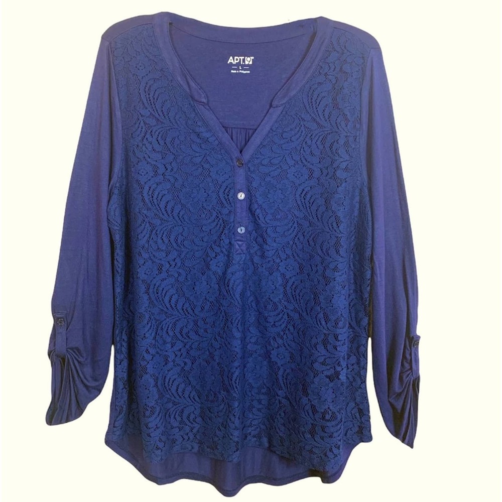 APT.9 EMBROIDERY V-NECK ROLL TAB SLEEVES SIZE L BLOUSE